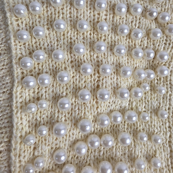 90's Raoul M Butter-Cream Sweater Dress Pearl Accents Angora Silk Vintage Ci1948 - Picture 9 of 13